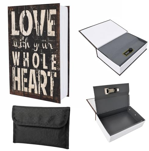Caja Fuerte para Libros con Cerradura de Combinación, Caja Fuerte Oculta (24 x 15 x 5,5 cm) con Bolsa ignífuga, Libro Caja Fuerte Camuflado para Dinero, Joyas y Documentos, para Casa Oficina y Viaje