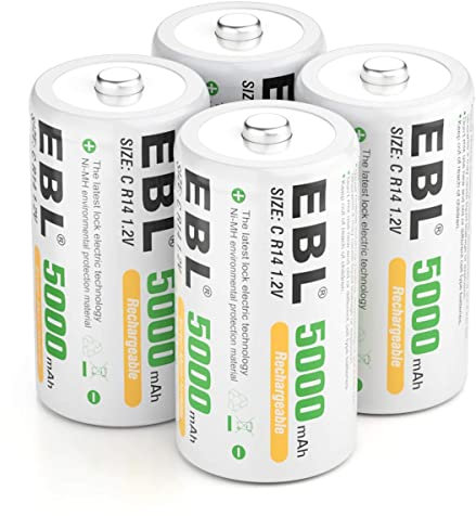EBL C Batería 5000 mAh - Batería Recargable NI-MH Paquete de 4 con Caja de Almacenamiento, batería Tipo C