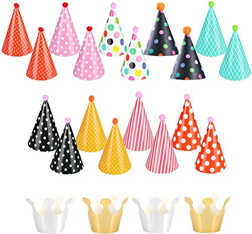 Shinelee 22 PCs Party Hats - DIY Party Favours with Pom Poms Paper Mini Birthday Hats for Kids & Adults