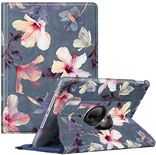 Fintie Hülle für iPad 10.2 Zoll 9.Generation / 8. Gen / 7. Gen (Modell 2021/2020/2019) mit Pencil Halter - 360 Grad Rotierend Stand Schutzhülle Cover mit Auto Schlaf/Wach Funktion, Hibiskus