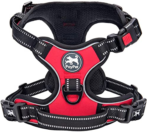 PoyPet Imbracatura per cani anti-trazione anteriore riflettente giubbotto per animali domestici per cani con facile controllo, impugnatura e retro perfetta per l'allenamento quotidiano, camminare