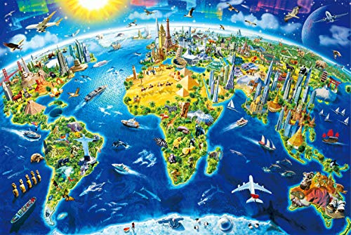 Jigsaw Puzzles for Adults 1000 Piece World Landmarks 27.56 x 19.69 Inch Map Puzzles 1000 Pieces for Adults Kids Educational Game Challenge Toy World Map Puzzles 1000 Pieces