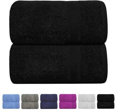 NAUSHA.HOME Luxury JUMBO Bath Sheet, 90 x 180 cm, Pack of 2, 100% Ring Spun Egyptian Cotton, Highly Absorbent Quick Dryer and Durable Extra Large Super Soft Hotel Quality Towel (2, Black)