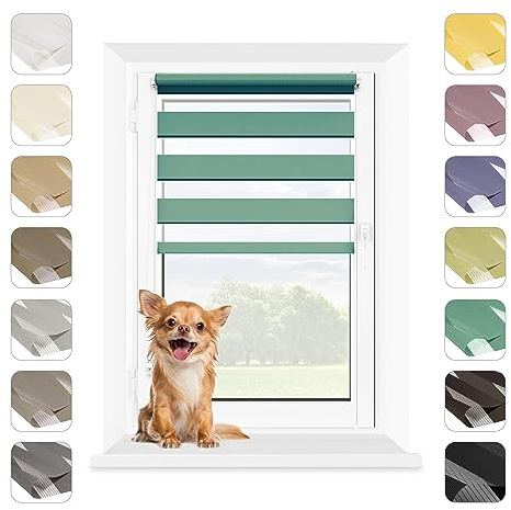 Mardom Duo Rollo Tag Nacht Ohne Bohren Klemmfix Türkis, 70x140 cm (Stoffbreite: 66) Doppelrollo Fensterrollo Innen mit Click-System, Sichtschutz Rollo Geraffte Stoffbahn Classic, Jalousie