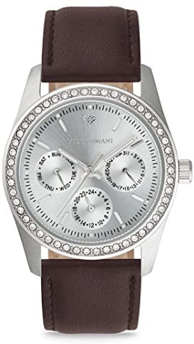Yves Camani MIELLE II Damenuhr 35mm Silber Leder Armband Braun