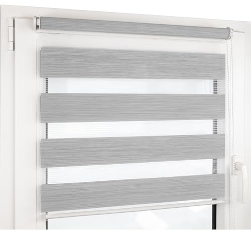 Deco4Me Doppelrollo Klemmfix ohne Bohren - 90 x 160 cm, Hellgrau meliert - lichtdurchlässig & Blickdicht - Duo Rollo für Fenster innen, Klemmrollo - Stoffbreite 86 cm