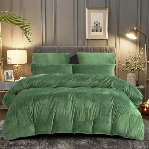 DXHOME Biancheria da letto in pile, 220 x 240 cm, verde oliva, verde, inverno, soffice, reversibile, in cashmere touch, copripiumino con chiusura lampo e 2 federe 80 x 80 cm