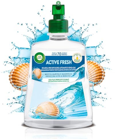 Airwick Active Fresh Deodorante per Ambienti, Ricarica per Diffusore Spray Automatico senza Gas alla fragranza Brezza Marina e Magnolia, 228 ml (Confezione da 1)