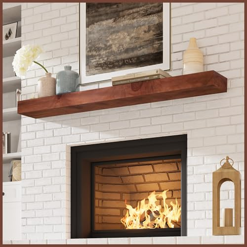 Eshoma Fireplace Mantel - Handcrafted Solid Mantel Shelf for Over Fireplace - Wall Mounted Floating Mantel Shelf with Invisible Brackets - 60 Inch - Walnut