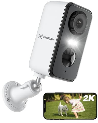 COCOCAM 2K Camera Surveillance WiFi Exterieure sans Fil Batterie, Caméra de Surveillance Extérieur/Intérieur avec AI/PIR Détection Vision Nocturne Couleur Cloud/TF Stockage Audio Bidirectionnel