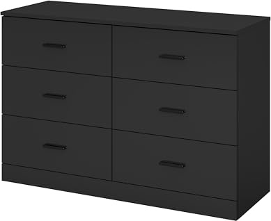 Panana Wooden 6 Drawers Dresser with Handle, Large Size chest of drawers Heavy Duty Storage Organizer Unit for Bedroom Living Room Furniture (Black, 6 Drawers)