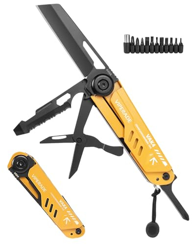 VIPERADE VAK4/VAK5 Couteau de poche multifonction EDC avec 11 embouts de tournevis, verrouillage de sécurité, ciseaux à ressort, étui durable pour extérieur, camping, pêche, survie, randonnée
