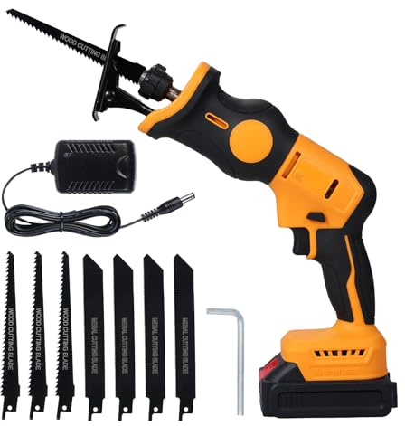 Reciprocating Saw Cordless 20V Brushless Reciprocating Saw Variable Speed Adjust, Maximum Cutting Thickness 115mm, 2000mAh Battery, LED Light, Safety Lock, 8 Blades, for Cutting Metal, Plastic, Wood