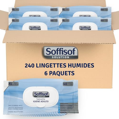 Soffisof Salviette Umidificate per Anziani - 240x Salviette Adulti XL 20x30 cm - 6 Confezioni da 40 Pezzi per Corpo e Igiene Intima