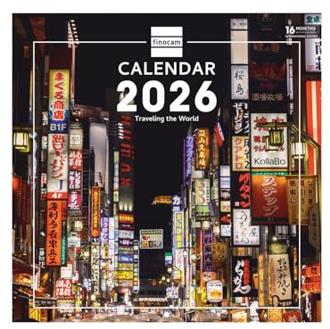Finocam - Wandkalender 2026 30 x 30 cm Monatsansicht Januar–Dezember 2026 + Sept.–Dez. 2025 (4 Monate) reduziert | Kalender 2026 | Bilder Traveling - International