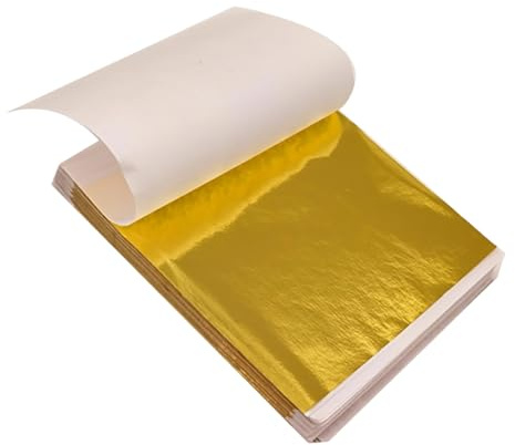 lokxmve 100 hojas de imitación de hojas de oro para manualidades, 8,5 x 8 cm, papel de hoja de oro, pintura acrílica, hojas de oro, hojas de metal para manualidades, uñas, pintura, proyecto de arte