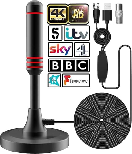 RegalEmpire Antenna HDTV 2025 - Antenna TV da interni con amplificatore di segnale, antenna TV digitale per TV Freeview a 800 miglia, supporto 4K 1080p