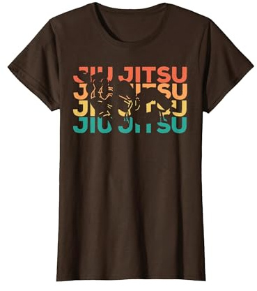 BJJ Rétro Vintage Cadeau pour Praticiens Jiu-Jitsu T-Shirt, Femme, Marron, XS