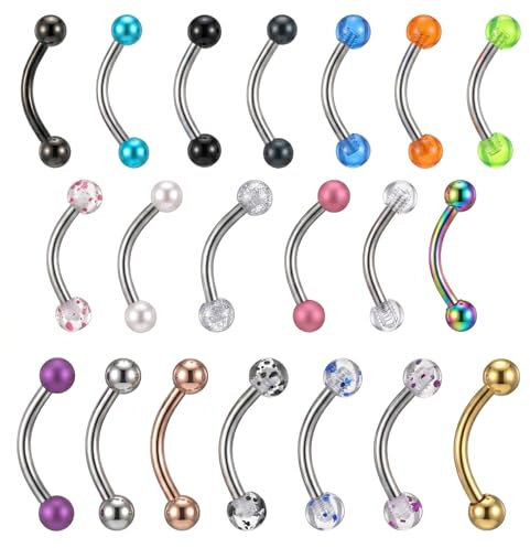 Hadnves 20 Pcs 16G Rook Piercing Jewelry Earrings Lip Jewelry Vertical Labret Curved Barbell Eyebrow Rings Stainless Steel Snake Eye Tongue Daith Piercing Ring for Men Women