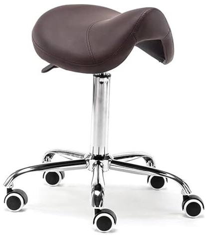 FXLUHAY Taburete hidráulico con sillín, Asiento Giratorio for salón y SPA, cómoda Silla de Belleza for un Apoyo Saludable for la Espalda(Brown)