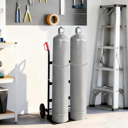 QUAHEAS Carrello a mano nero e rosso in acciaio 63 x 43,5 x 110 cm, robusto carrello da trasporto per garage, giardino, magazzino e cantiere, carrello versatile con finitura verniciata a polvere
