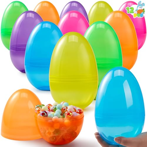 JOYIN 12 Piezas 7 Jumbo de plástico Transparente Huevos de Pascua Brillantes Colores Surtidos para el llenado Favor del Partido del Tema Trata, Pascua, Huevos de Pascua Hunt