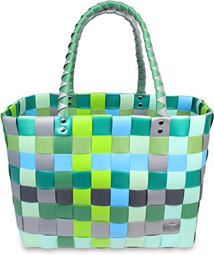 normani® Einkaufstasche Shopper geflochten aus Kunststoff - robuster Strandkorb Vintage Style 38cm x 25cm x 28cm Farbe Classic/Raindrop