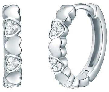 Rafaela Donata Damen Creolen aus 925/- Sterling Silber mit Herzen Zirkonia weiß - Silbercreolen Klappcreolen Herzohrschmuck Herzschmuck