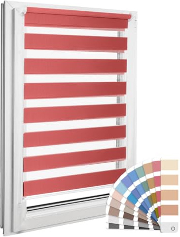 Home-Vision® DuoRollo Klemmfix, Doppelrollo ohne Bohren mit Klämmträgern, DuoRollos für Fenster und Türen (Rot, B100cm x H220cm)