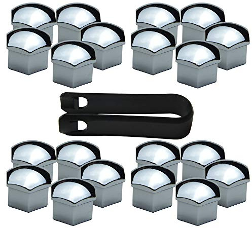 17MM Wheel Lug Nut Covers Bolt Caps Compatible with Audi BMW Mercedes with Removal Tool 20PCS (Silver)