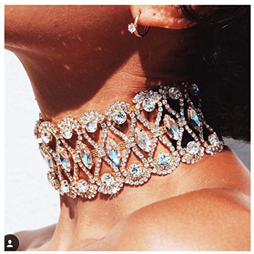 Yokawe Crystal Choker Necklace Gold Statement Necklace Sparkly Rhinestone Choker Sexy Wide Collar Party Rave Neck Jewelry Accessories for Women