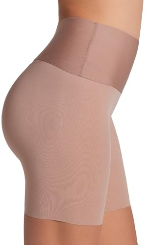 Leonisa Stay-in-Place Seamless Shaper Shorts for Women - High Waisted Shapewear Tummy Control - Anti-chafing Slip Shorts Brown