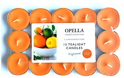OPELLA Scented Tea Lights Pack of 15 Various scents Candles tealights Fast Post (Sicillian Citrus)