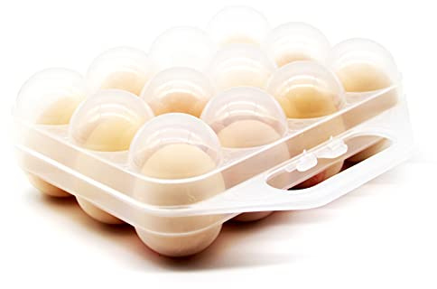 JAMOR 12 Grid Egg Storage Box Portable Box Basket, Shockproof Eggs Storage Necessary For Camping And Picnic, Portable Thickened Egg Box For Travel And Outdoor (White)