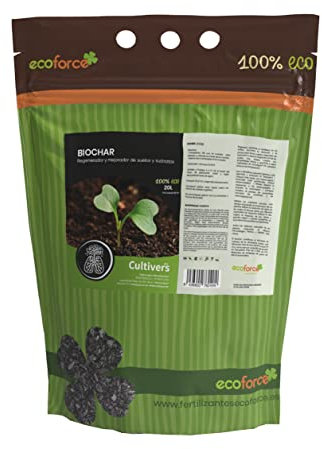 CULTIVERS Biochar 20 L (4kg) Carbón para Huerto, Césped, Compost y Plantas. Biocarbón Regenerador y Mejorador de suelo. Carbón Vegetal Acondicionador y Retenedor de CO2.