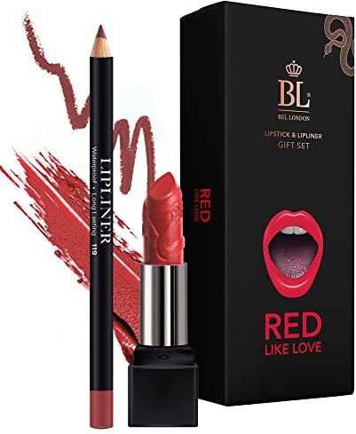 BL Color Matched Red Lip Liner & Lipstick Set - Full-Coverage Argan Long Lasting Lipstick and Lip Liner Set With Natural Oils for Nourishment, Hydration, & Protection