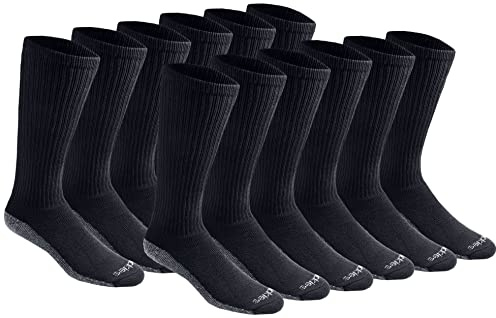 Dickies Men's Dri-Tech Moisture Control Boot-Length Socks, 6 & 12 Pairs, Sizes L-XL, Black (12 Pairs), Large