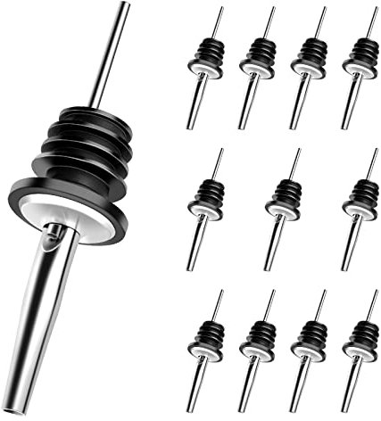 UKOFEW 12 Pezzi Versatori In Acciaio Inox, Bottiglia Versatore Tappo, Versatori per Bottiglie, Riutilizzabili, per Bottiglie, Cocktail, Vino, Grappe, Feste e Bar (Nero)