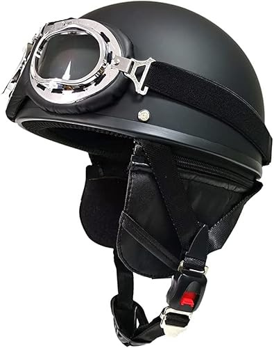 Vintage motorcykelhalvhjälm, ECE/DOT-godkänd Vuxen Män Dam Retro Öppet ansiktshjälm, med UV-glasögon for Cykel Cruiser Scooter (Color : 5, Size : 57-58cm)
