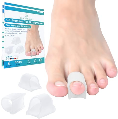 Byehambuni Hammer Toe Straightener, 6 Pack Hammer Toe Corrector for Women, Gel Toe Straighteners for Curled, Crooked, Bent, Claw, Hammertoes for Women and Men, 3 Different Size (Clear)