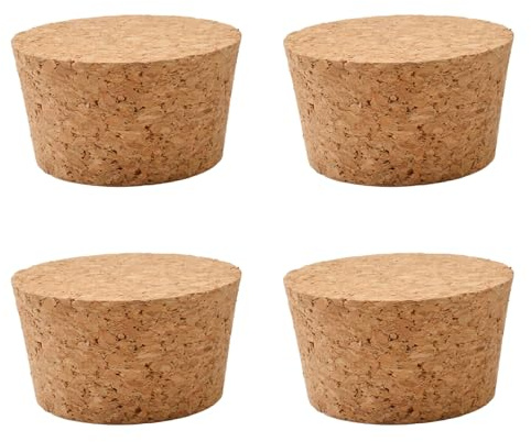 INCREWAY Tapones de corcho cónicos, 4 piezas, cierre cónico de madera para botellas de vino, tapones de repuesto para botellas de vino, botellas de vidrio, vasos, 63 x 53 x 35 mm