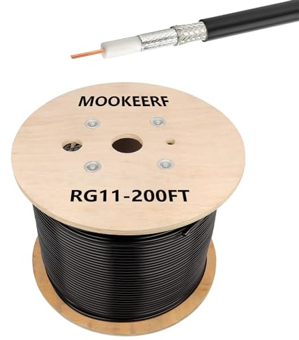 MOOKEERF RG11 Coaxial Cable 200ft, 75 ohm Low Loss RG11 Cable 200 Feet,Without Wood Spool