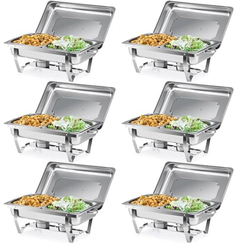 Wilprep 9L Chafing Dish Buffet Behälter 1/2 Lunchbox Buffet aus Edelstahl Warmhaltebehälter für Buffet Catering und Partys (6 Stück - 12 x 1/2 Behälter)