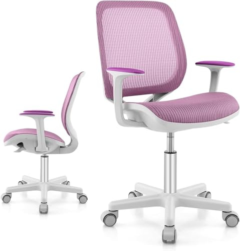 Kids Desk Chair, Adjustable Mesh Kids Computer Chair with Armrest, Soft Cushion and Mid Back Swivel Office Chair for Children Teens Students (Purple)