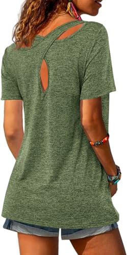Fisoew T-shirt de sport à manches courtes pour femme - Léger - Gym - Sport - Décontracté