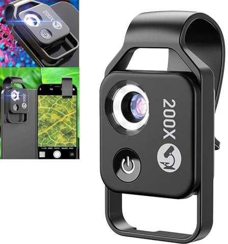 Nanozoom 200x Magnification Zoom, Nanozoom High-Tech Clip-On Lens, Nanozoom Cell Phone Lens, Phone Microscope with CPL Lens/LED Light, Turns Any Smartphone into a Pro-Microscope (Black)