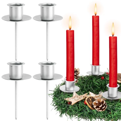 BOFUNX 4pcs Portacandele Corona Avvento Natale 2,2 cm Supporto per Candele Natalizio Candeliere Argento Metallo per Ghirlanda Casa Matrimonio