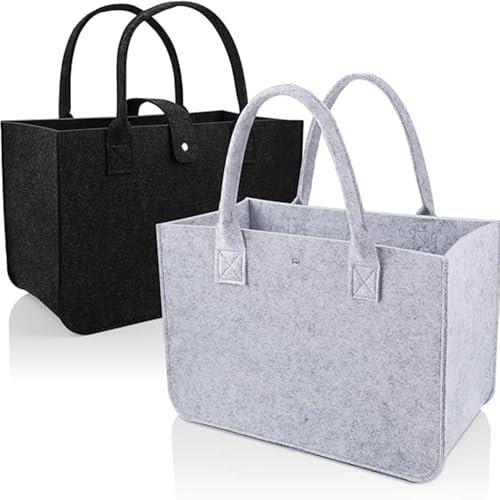 2 stycken liten filtväska, filtväska, filtväska, shoppingväska i filt, filtväska, filtväska, shoppingväskor för shopping, utflykter, förvaring, Färg: grå