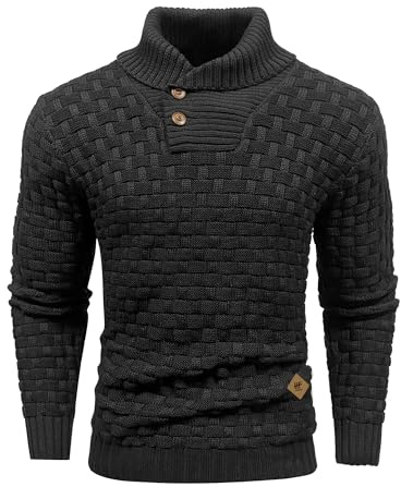 HYPESTFIT Pull d'hiver pour Homme,Motif Columbia, mélange Cachemire et Laine, Chaud et Confortable, col Montant, Manches Longues, Tailles S à 5XL