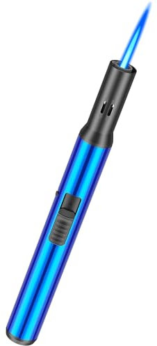 Juspota 19cm Accendino Antivento, Accendino Jet Flame Gas Ricaricabile, Accendino Lungo, Accendigas, Accendino a Getto Antivento, Blu (Venduto senza Gas)